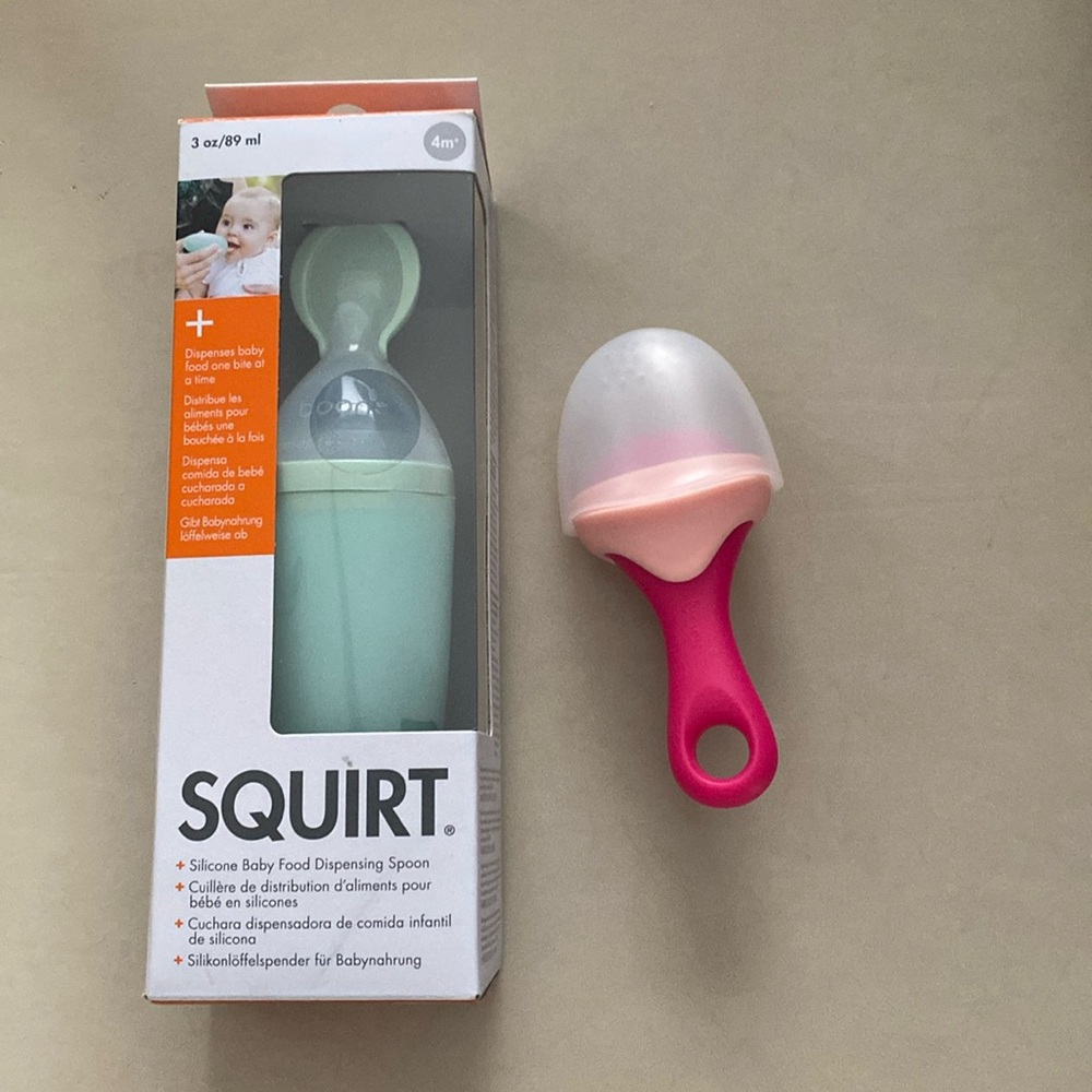 Boon Squirt Baby Food Dispensing Spoon & PULP Siclicon Teething Feeder
